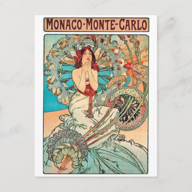 Postal Alphonse Mucha Monaco, Montecarlo, 1897 (Anverso)