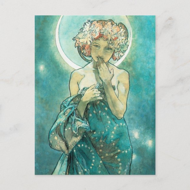 Postal Alphonse Mucha Moonlight Clair De Lune Art Nouveau (Anverso)