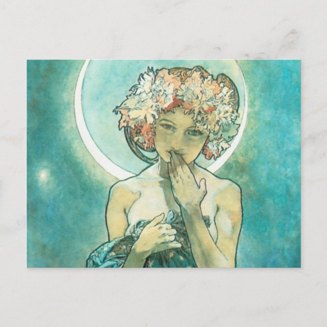 Postal Alphonse Mucha Moonlight Clair De Lune Art Nouveau (Anverso)