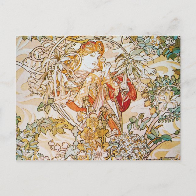 Postal Alphonse Mucha - Mujer Con Daisy (Anverso)