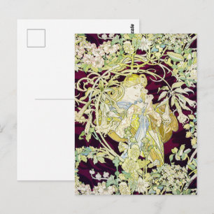 Postal Alphonse Mucha Mujer con margarita Art Nouveau Art