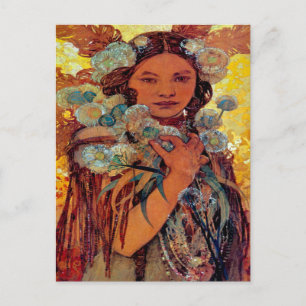 Postal Alphonse Mucha - Mujer nativa norteamericana