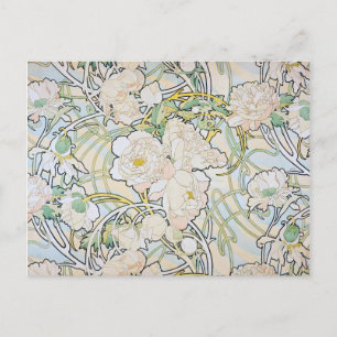 Postal Alphonse Mucha Peonies