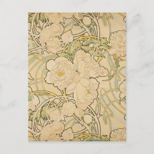 Postal Alphonse Mucha Peonies Peony Rosas Fawn 1897