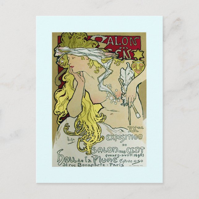 Postal Alphonse Mucha, poster de Exposición, 1896. (Anverso)