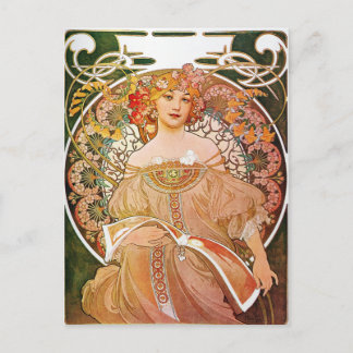 Postal Alphonse Mucha, Reverie/Daydream, 1896.