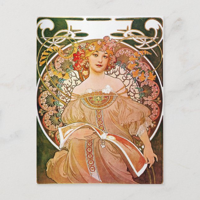Postal Alphonse Mucha, Reverie/Daydream, 1896. (Anverso)