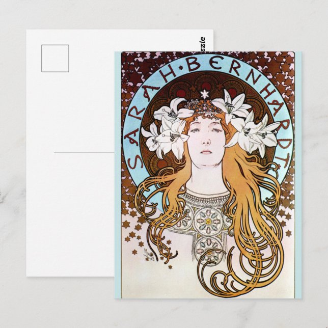 Postal Alphonse Mucha - Sarah Bernhardt (Anverso / Reverso)