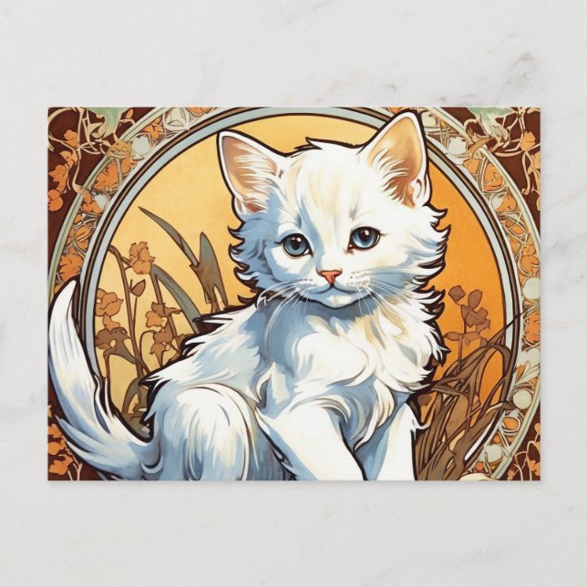 Postal Alphonse Mucha Style Cat (Anverso)