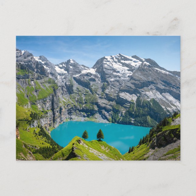 Postal Alpine lake Oeschinensee in Switzerland (Anverso)