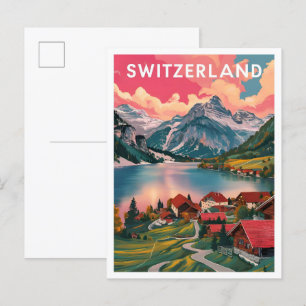 Postal Alpino Suiza Arte Ilustración de viaje