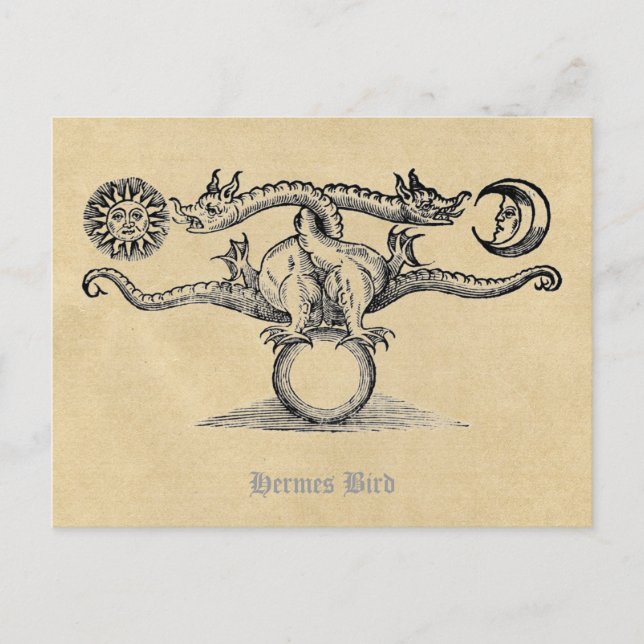 Postal Alquimia de pájaros de Hermes (Anverso)