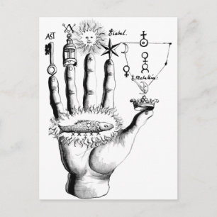 Postal Alquimia de sol de mano inusual Steampunk