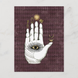 Postal Alquimia vintage mano de misterios