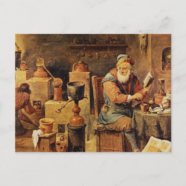 Postal Alquimista medieval en funcionamiento (Anverso)
