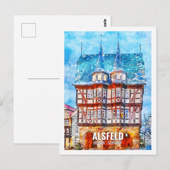 Postal Alsfeld Hessen Alemania Travel Place Watercolor (Anverso / Reverso)