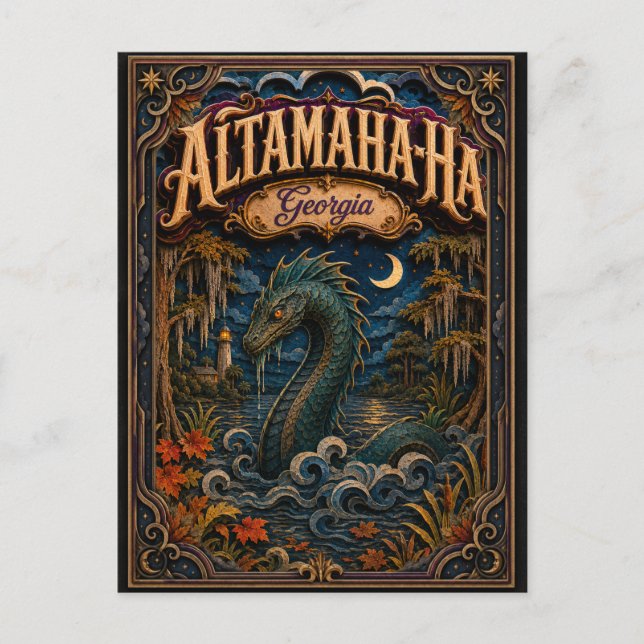 Postal Altamaha-ha Leyendas de Georgia Popcut (Anverso)