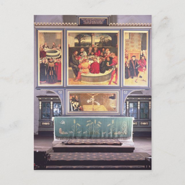 Postal Altar con un tríptico que representa (Anverso)