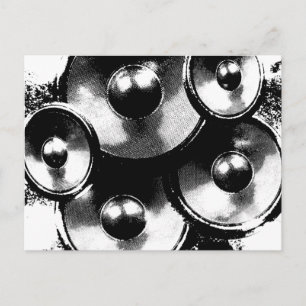 Postal Altavoces de música en blanco y negro
