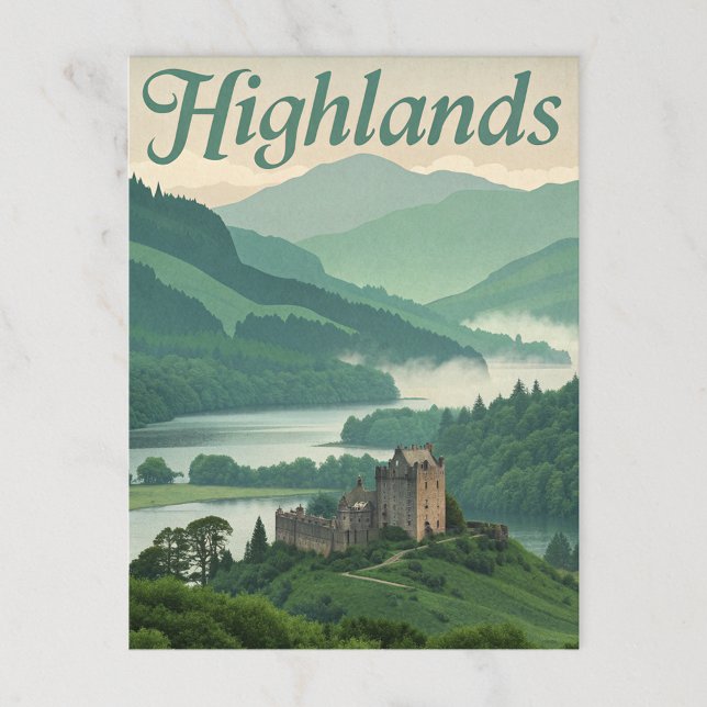 Postal Altiplano vintage Misty Loch & Castle (Subido por el creador)
