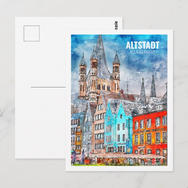 Postal Altstadt Koln Alemania famosa acuarela de viajes (Anverso / Reverso)