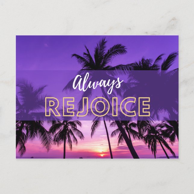 Postal Always Rejoice Purple Palms Sunset (Anverso)