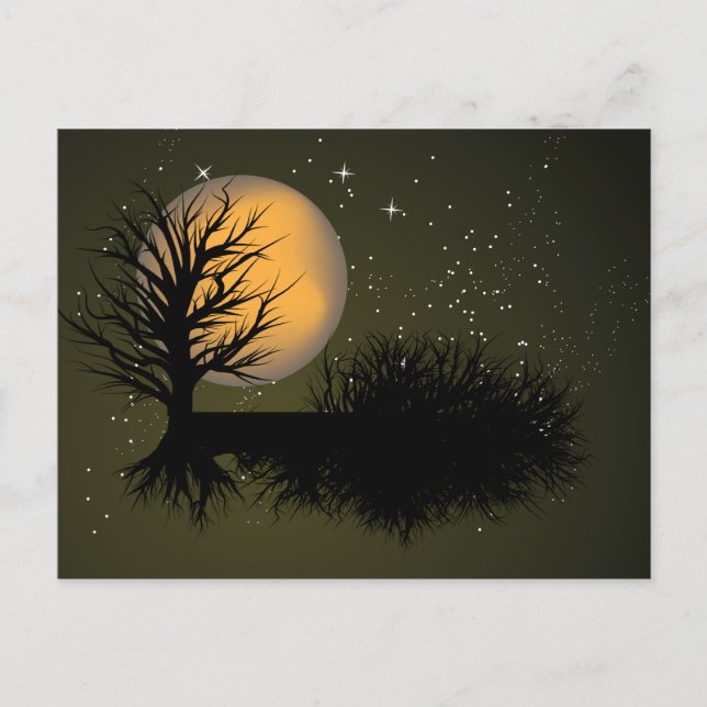 Postal Alza lunar ~ Árbol de altitud y cielo nocturno com (Anverso)