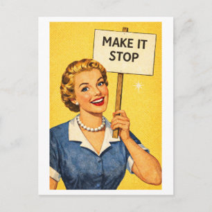 Postal Ama de casa "Que se detenga" al estilo vintage de 