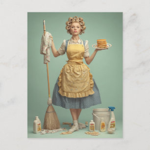 Postal Ama de Casa Retro con Panqueques