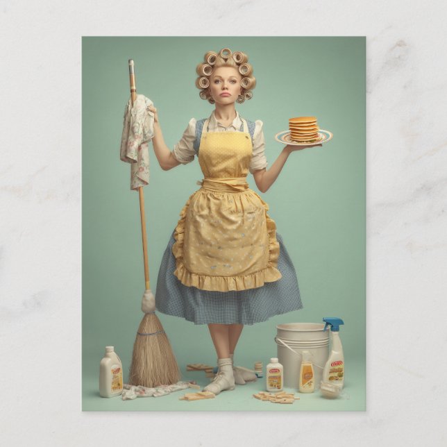 Postal Ama de Casa Retro con Panqueques (Anverso)