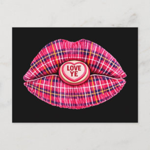 Postal Amad Escocés Besos Labios Tartán Escocia rosa