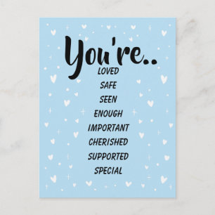 Postal Amado Seguro Suficiente AZUL  Inspirador Amable