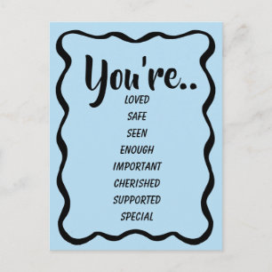 Postal Amado Seguro Suficiente AZUL  Inspirador Amable