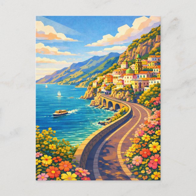 Postal Amalfi Coast Italy Riviera Vintage Travel (Anverso)