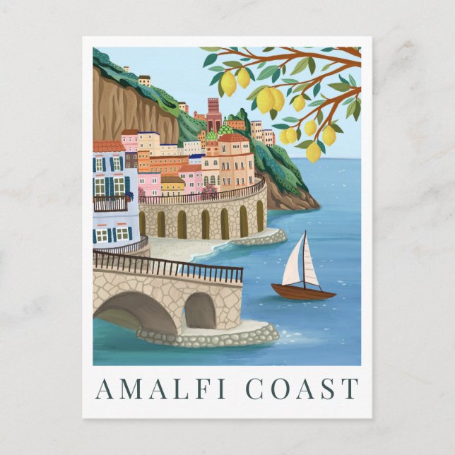 Postal Amalfi Coast Italy Travel Illustration (Anverso)