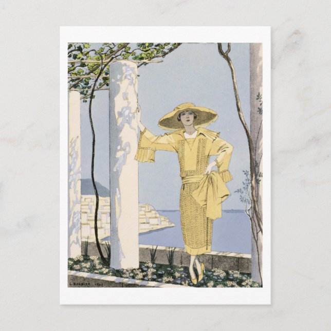 Postal Amalfi, ilustracion de una mujer con un vestido am (Anverso)