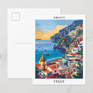 Postal Amalfi Italia Elegante Viaje Art Vintage