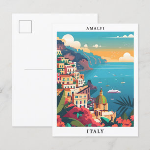Postal Amalfi Italia Elegante Viaje Vintage