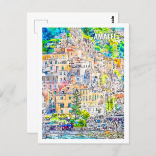 Postal Amalfi Italia Famoso Boceto acuático de viajes