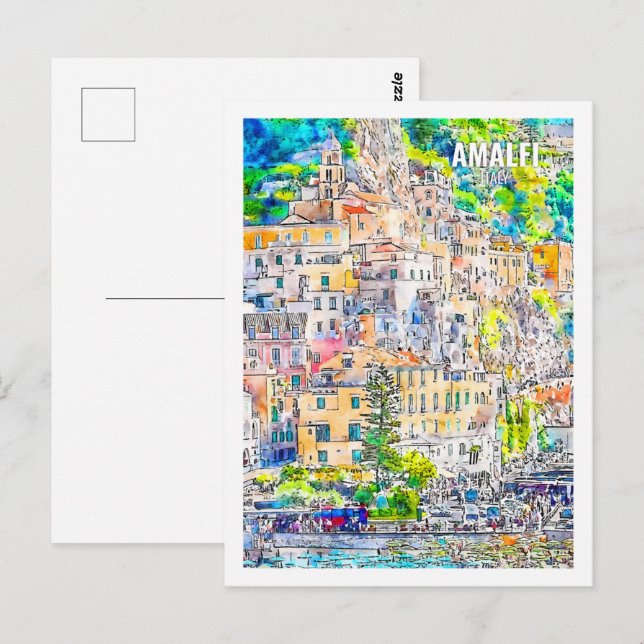 Postal Amalfi Italia Famoso Boceto acuático de viajes (Anverso / Reverso)
