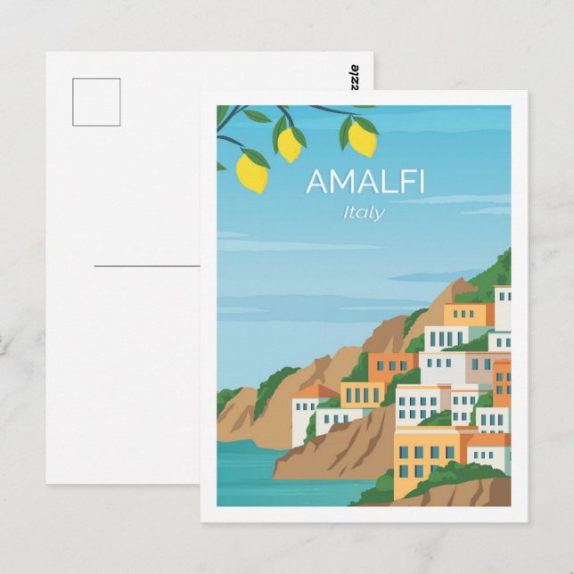 Postal Amalfi Italia Famoso Ilustracion de Viajes (Anverso / Reverso)