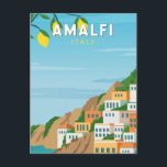 Postal Amalfi Italia Retro Viaje Art Vintage<br><div class="desc">Diseño artístico vectorial de Amalfi. Amalfi es una ciudad situada en un espectacular entorno natural,  bajo empinados acantilados,  en la costa suroeste de Italia.</div>