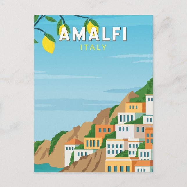 Postal Amalfi Italia Retro Viaje Art Vintage (Anverso)