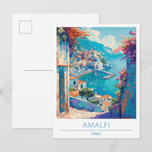 Postal Amalfi Italia Viaje de Vintage (Anverso / Reverso)