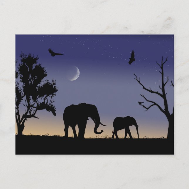 Postal Amanecer africano - elefantes (Anverso)