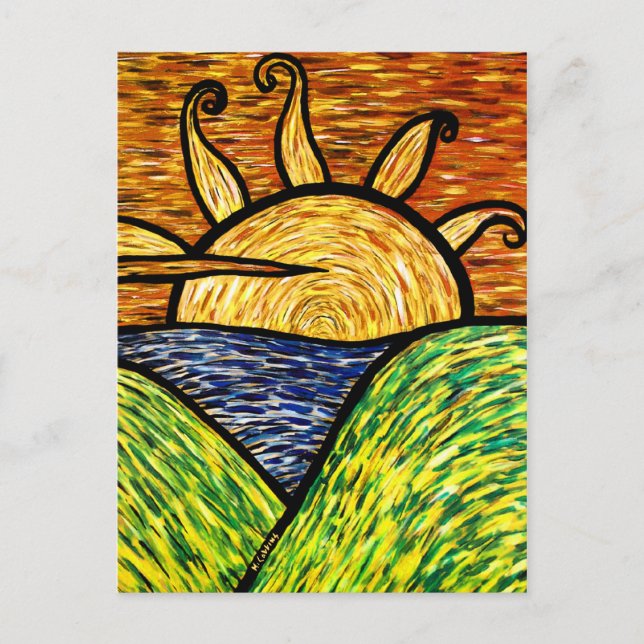 Postal Amanecer brillante abstracto (Anverso)