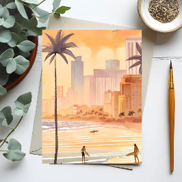 Postal Amanecer de Miami | Pintura del horizonte en acuar