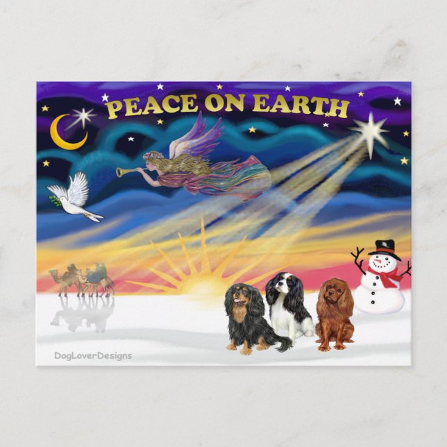 Postal Amanecer de Navidad - Cavalier King Charles (tres) (Anverso)