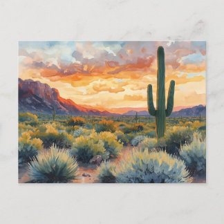 Postal Amanecer del desierto del suroeste con Saguaro Cac