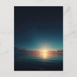 Postal Amanecer del Océano en una Noche Estrellada Brilla